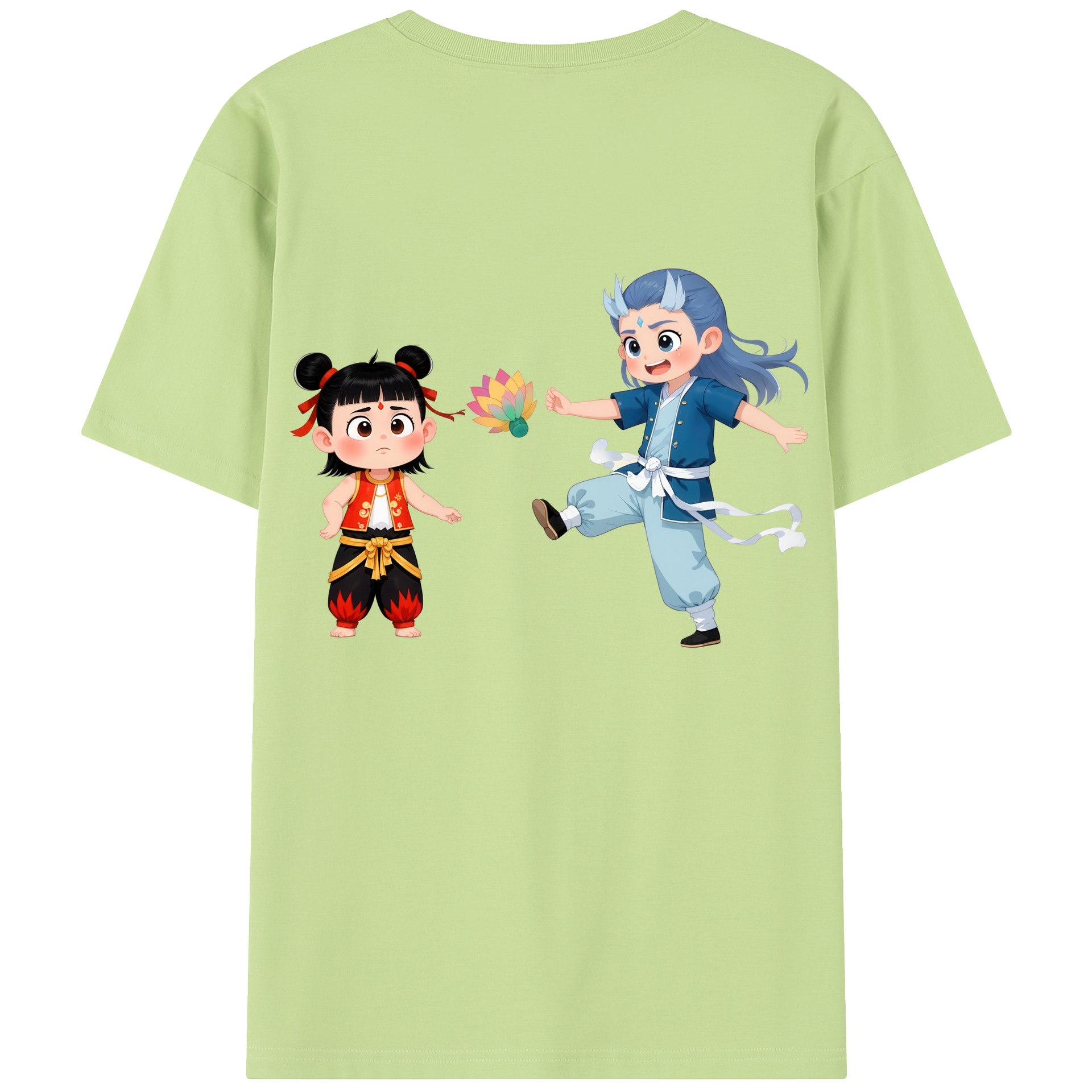 （画像用） Ne Zha 2 ナタ 魔童の大暴れ 綿100％半袖Tシャツ（背面プリント）
